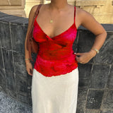 GETADME Women Summer Vintage y2k Aesthetic Crop Tops Floral Print Boho Sleeveless Spaghetti Strap Mesh See Through Coquette Tanks Camis