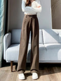 Getadme Autumn/Winter Pants for Women Loose Straight High Waisted Wool Elegant Women's Pants Casual Fashion Wide Legs Full Women Pants