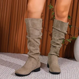 GETADME Women's fashion boots stylish round-toed designer high boots, simple nude pleated plus-size women's boots for autumn and winter