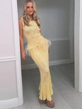 GETADME Knitted Feather Mermaid Dress Women Elegant Hollow Out Sleeveless Long Party Dresses Female 2025 Summer Spliced Beach Robes Lady