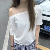 GETADME T-shirts Women Solid Simple Summer Casual Cleanfit Short Sleeve All-match Young Girls Streetwear Y2k Top Aesthetic Clothes Ins