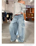 GETADME 2025 Autumn Women Y2k Baggy Vintage Blue Jeans 2000s Boyfriend Jean Pants Vintage Harajuku Letter Print Denim Trousers Clothes