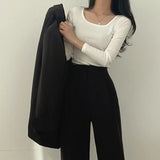 GETADME Women's New Elegant British Style Casual Wide Leg Trousers 2-Piece Suit Jacket Matching Set Plus Size Blazer and Suits