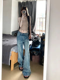 GETADME 여성 청바지 와이드 레그 데님 로우 허리 팬츠 바닥 길이 새로운 디자인 한국식 프레피 스타일 올매치 하이 스트리트 갸루 케이팝