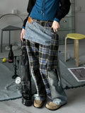 GETADME 여성 배기 고블린 코어 플레드 패치워크 청바지 Y2K 일본 스트리트웨어 데님 팬츠 2000년대 미학 바지 ABI 그런지 사이버 펑크