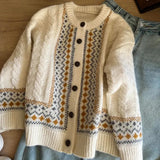 GETADME 빈티지 자카드 니트 가디건 여성 루즈 캐주얼 레이지 윈드 프린트 버튼 풀오버 한국식 긴팔 배기 에스테틱 아웃웨어 