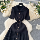 GETADME YuooMuoo Chic Fashion Elegant Patchwork Knitted Maxi Dress 2025 Summer Lady Turn-down Collar Shirt Sweater Dress Party Vestidos