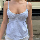 GETADME Y2k Fairycore Spaghetti Strap Camisole Women Cute Peplum Vest Coquette Low Cut V-neck Babydoll Tank Boho Going Out Crop Top
