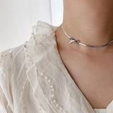 Getadme-316L Stainless Steel Bow Collarbone Snake Bone Chain Necklace Casual Personality Girl Exquisite Jewelry Gift Party Accessories