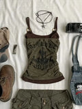 GETADME Sexy Sling T-shirts Vintage 2 Piece Set Woman Clothing Letter Print Y2k Crop Tops Punk Backless Harajuku Streetwear Sweet 2000s
