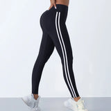 GETADME Yoga Leggings Women Striped Slim Sports Pants High Waist Hip Liftting Casul Tights Workout Running Stretchy  Gym Leggings