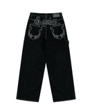 GETADME Y2K Graffiti Gothic Jeans Loose Punk Print Jeans Retro Street Street Hip Hop  Straight  Pants  High Street Harajuku Couple Pants