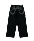 GETADME 90s Retro Street Embroidery Jeans Male  R&B Solid Color Loose Straight Pants Female Y2K Harajuku Hip Hop  Punk Style  Men Jeans