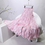 GETADME Good Quality Women Spring Long Skirts Wide Hem Pleated Design High Waist A-Line Dance Maxi Skirts Faldas Femme Streetwear