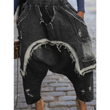 GETADME Women Jeans Harem Pants Hip Hop Punk Denim Pant Hole Elastic Waist Washed Distressed Pockets Streetwear 2025 Ripped Trousers