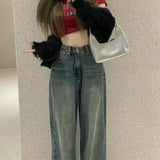 Lucyever Jeans for Women Vintage Streetwear Baggy Y2K Denim Trousers Female 2024 Spring Summer New High Waist Straight Leg Pants
