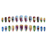 Getadme 24pcs Cute Cartoon Fake Nail Tips Oil Painting Series Printed Almond Press On Nail Sweet Cool Charming False Nail For Spicy Girl