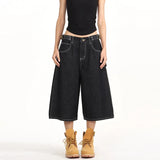 GETADME 2026 Summer American Retro Denim Cropped Pants for Men and Women Street Loose Wide-leg Shorts Y2K Hip-hop Street Dance Pants