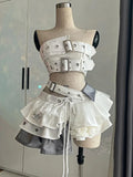 GETADME Y2K Fashion Irregular Patchwork Strapless Suit Women Y2K Japanese Streetwear Gothic 2 Piece Set Sexy Slim Punk Mini Skirt Suits