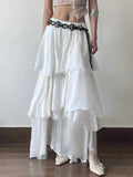 GETADME Women's Elegant High Waist Long Skirt - Y2K Vintage 90S Style Multi-Layer Flowy Chiffon Skirt White Summer Beach Holiday Casual