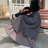 GETADME Vintage Plaid Woolen Midi Skirt Women Japanese Harajuku Patchwork Asymmetrical Skirts Winter Korean Casual Design A Line Faldas