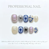 GETADME 10Pcs Handmade Gothic Short Press on Nails Rhinestone Round Manicure Decoration Wearable Full Cover with Design Acrylic Nail Tip