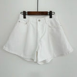 GETADME REALEFT Summer Washed High Waist Women's A-line Denim Shorts Pocket White 2025 New Casual Loose Wide Leg Jeans Shorts Female