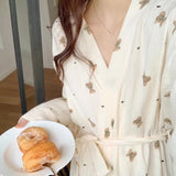 GETADME 여성 목욕 가운 만화 귀여운 곰 프린트 목욕 가운 나이트가운 카디건 긴팔 나이트드레스 플러스 사이즈 라운지웨어 나이트가운 Ro 