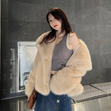 Getadme-New Women Winter Warm Faux Fur Coat Big Collar Women Velvet Coat Casaco Feminino