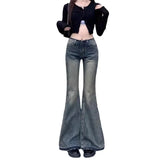 GETADME Vintage Fringe Bell Bottom Jeans Women's Slimming Low Waist Summer Petite Trousers American Style Casual Chic Fashion