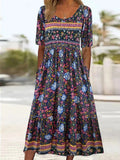 GETADME 2025 summer new women's Bohemia loose fashion print round neck short sleeve long dress