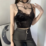 GETADME Black top Vintage Gothic Velvet Black Women Camis Grunge Punk Sexy Lace Trim Bodycon Crop Tops Elegant Backless Emo Streetwear