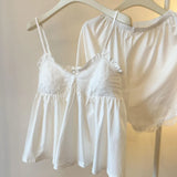 GETADME White Women Pajamas Summer Sleepwear Spaghetti Strap Shorts Sets 2 Pieces Padded Night Wears Korean Sleeping Lace Home Suit 2025
