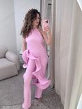 GETADME Women Romantic Yellow Halter Maxi Dress Ribbed Knit Ruffled High-slit Slim-fit Vestido 2026 Lady New Spring Trendy Fashion Robes
