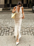 GETADME Bornladies Women's 2026 Summer New V-Neck Cami Dress Elegant Fitted Waist Back Lace-Up Sleeveless Maxi Dress