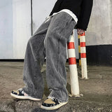 GETADME New Streetwear Loose Jeans Men Korean Style Fashion Loose Straight Wide Leg Pants Men's Brand Clothing Black Light Blue