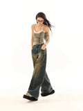 Getadme-American Vintage Washed Blue High Waisted Jeans Fashion Street Loose Wide Leg Pants Harajuku Style Hip-hop Hot Girl Y2k Trousers