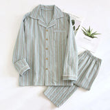 GETADME 2026 New Spring/Summer Couple Set 100% Cotton Striped Long Sleeve Two Piece Set Men's and Women's Cardigan Home Clothes