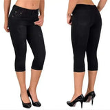 GETADME 2025 Women's Summer Skinny Denim Pants Jeans Mid Waist Stretch Capri Pants Knee Length Trousers Black Blue Ladies Pencil Pants