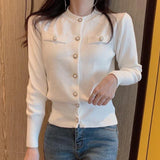 GETADME Autumn Winter Long Sleeve Fashion Women Cardigans Sweater Knitted Coat Short Casual Single Breasted Korean Slim Chic Ladies Tops