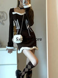 White Y2k Mini Dress Party Women Casual Fur Knit Dress Lolita Female Kawaii Clothing Vintage One Piece Dress Korean 2022 Spring