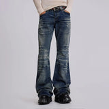 GETADME Y2K Vintage Flared Jeans Mid Blue Washed Men Women Bootcut Jeans American Hip Hop Distressed Streetwear Unisex Wide Leg Pants