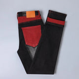 GETADME Streetwear Men Patch Ripped Jeans Black Red Design Slimming Men's Clothing Stretch Cozy Denim Pants  Hip Hop Trend Trousers