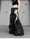 GETADME Vintage Patchwork Distressed Jeans Hip Hop Loose Wide Leg Cargo Pants Women's Washed Distressed Denim Trousers