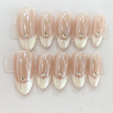 GETADME 10Pcs Simple Fashion Diamond White Handmade Fake Nails Tips Art with French Aurora White Edge Design Elegant High-end Manicure
