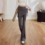 GETADME Fake 2 Pieces Women's Yoga Pants Elastic Boot Cut Lady's Sportswear Chic Shirring Long Trousers High Waist Slim Gym Flare Pant