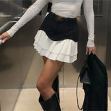 GETADME Women Fashion Ruffled Cake Dress High Waist A Line Petchwork Mini Skirt 2025 Spring Summer New In Y2K Skirts Lady Street Party