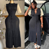 GETADME YuooMuoo Women Dress 2025 Spring and Summer Elegant Patchwork One-Piece Knitted Maxi Dress Office Lady Slim Waist Sweater Dress