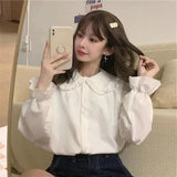 GETADME Gidyq Vintage Women White Shirt Preppy Style Fashion Elegant Female Long Sleeve Blouse Y2K Sweet Kawaii All Match Shirts