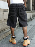 GETADME Men's Summer Black-Grey Loose Baggy Denim Shorts